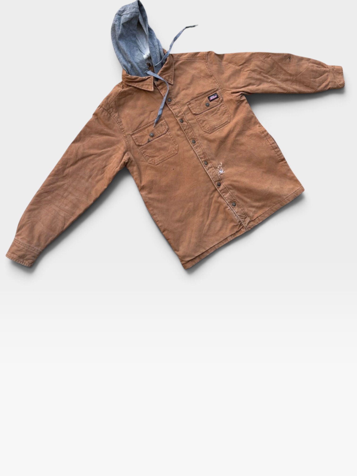 Dickies Heavyweight Duck Canvas Hooded Shirt Jacket in Brown, Snap Front, M